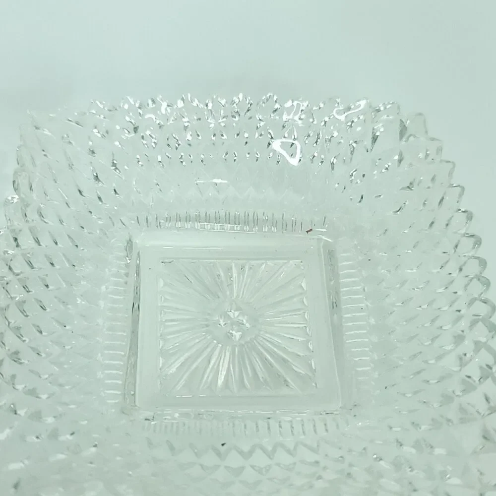 Lot Of 3 Glass Indiana Diamond Point Ruffle Edge Square Candy Nut Dish Glass